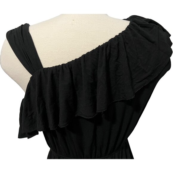 Madison Black Ruffle One Shoulder Mini Dress Sz Petite Small Flowy Ruffle Collar - Picture 7 of 13
